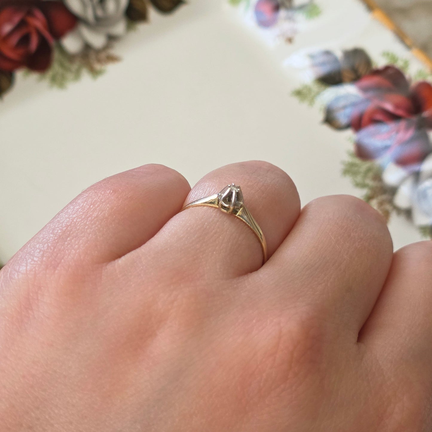 Vintage 14k gouden solitair verlovingsring diamant 0.02ct