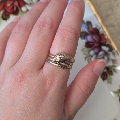 Antieke 14k gouden slang ring met oud Europees geslepen diamant