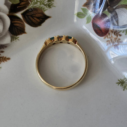 Vintage 14k gouden ring met smaragd en diamant