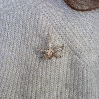 Antique silver filigree orchid brooch