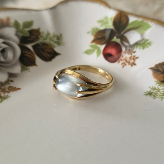 Vintage 14k gouden ring met maansteen cabochon