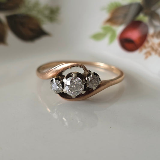 Antieke 14k gouden ring met diamanten 0.36ct