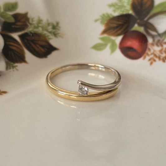 Vintage 14k gouden bicolor ring met diamant 0.05ct