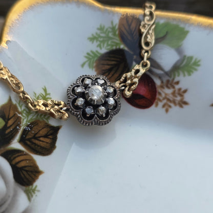 Antieke 14k gouden en zilver roosdiamant armband