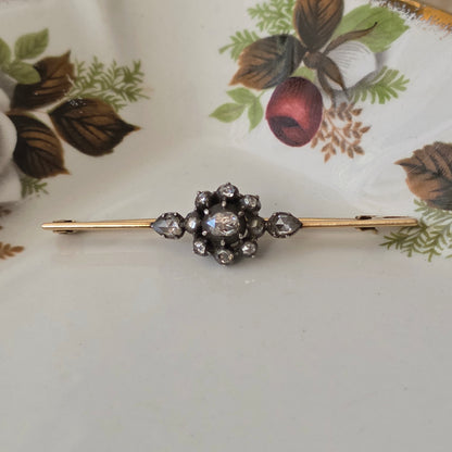 Antique 14k gold and silver rose-cut diamond brooch