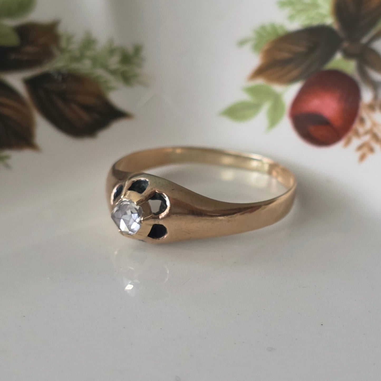 Antique 14k gold belcher ring with rose-cut diamond
