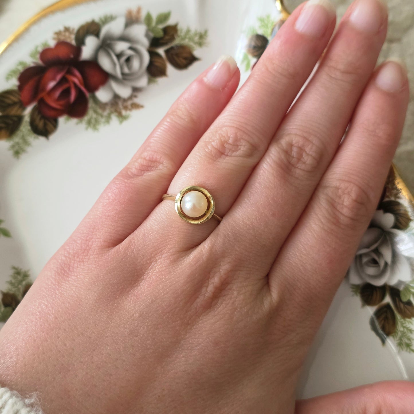 Vintage 14k gouden ring met parel