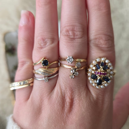 Vintage 14k gouden ring solitair saffier
