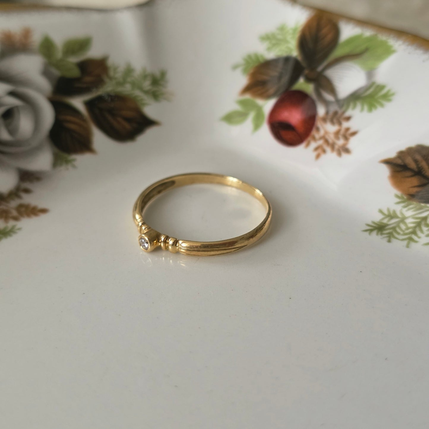 Vintage 14k gouden solitair ring diamant 0.01ct