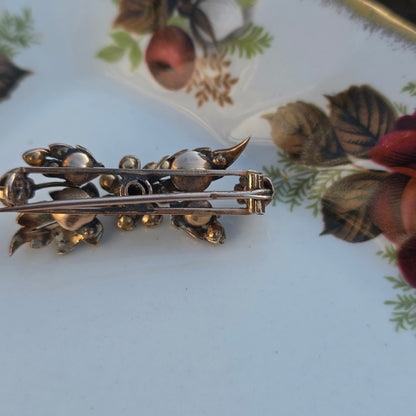 Antieke 14k gouden roosdiamant broche bloemtak en tremblant