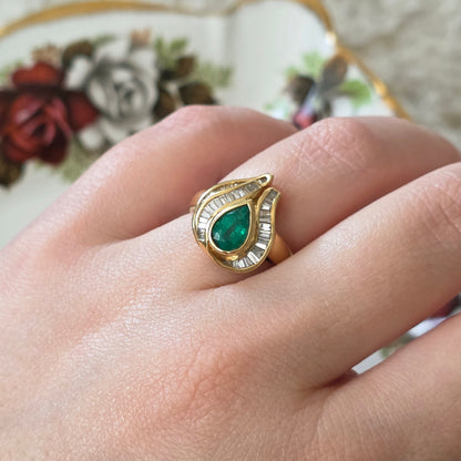 Vintage 18k gouden ring met smaragd en diamanten