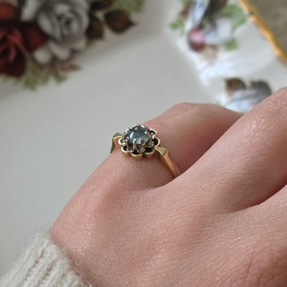 Vintage 14k gouden ring met aquamarijn bloem