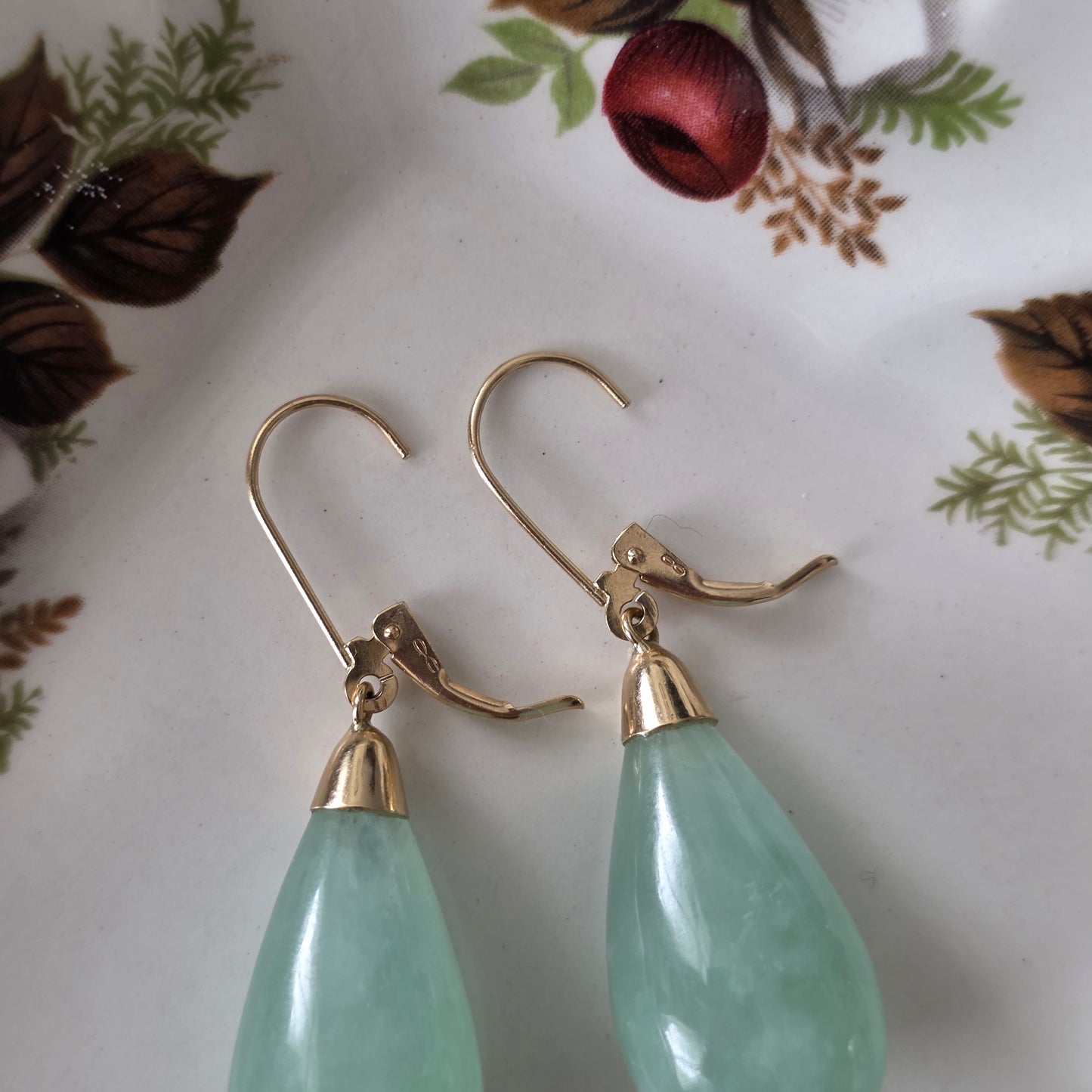 Vintage 14k gouden oorhangers groene chalcedoon