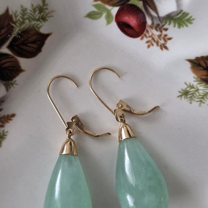 Vintage 14k gouden oorhangers groene chalcedoon