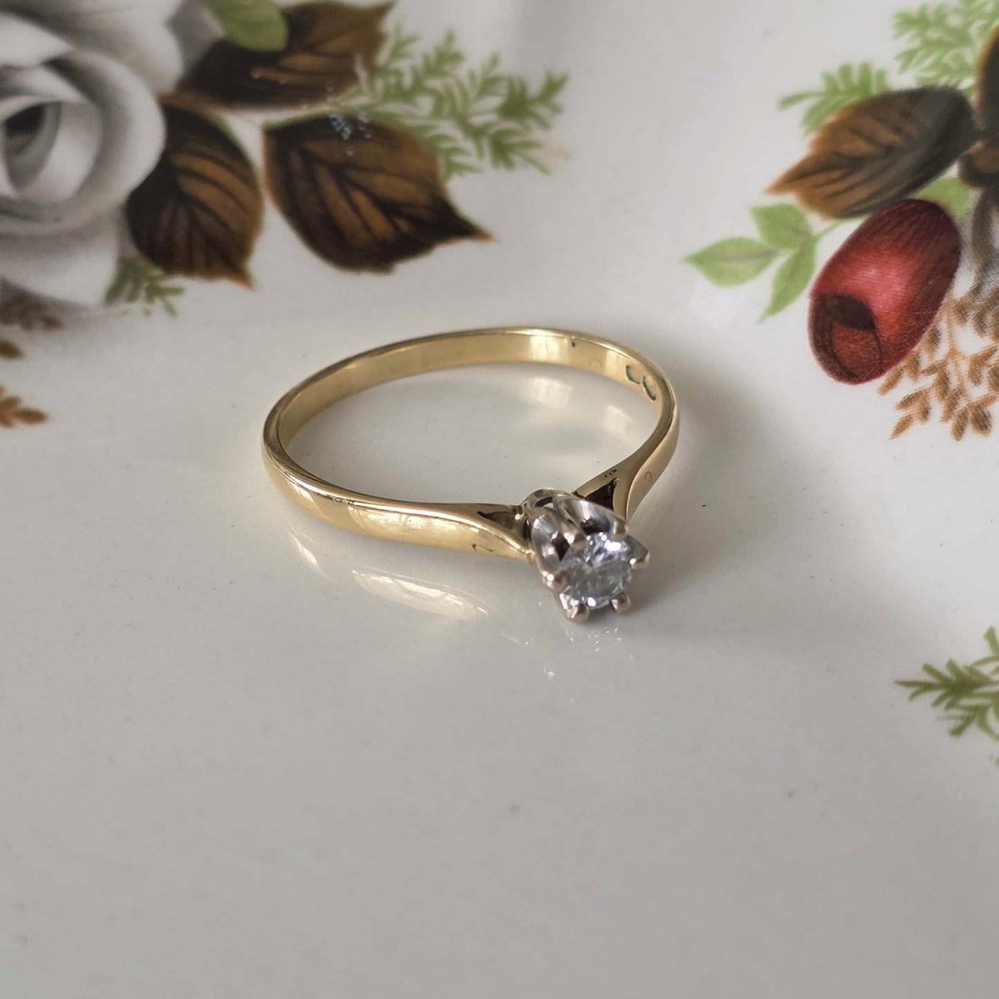 Vintage 14k gouden solitair verlovingsring diamant 0.15ct