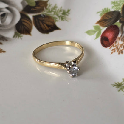 Vintage 14k gouden solitair verlovingsring diamant 0.15ct