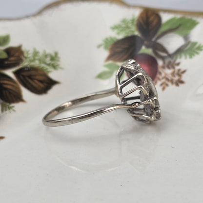 Antieke 14k witgouden ring diamanten bloemen