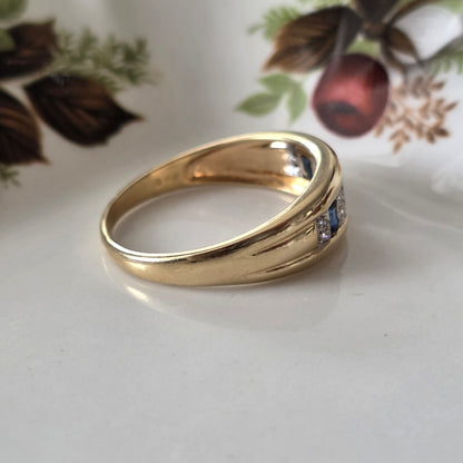 Vintage 14k gouden ring saffier en diamant