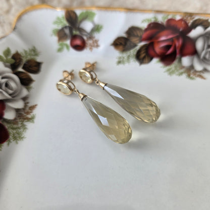 Vintage 14k gouden oorhangers citrien