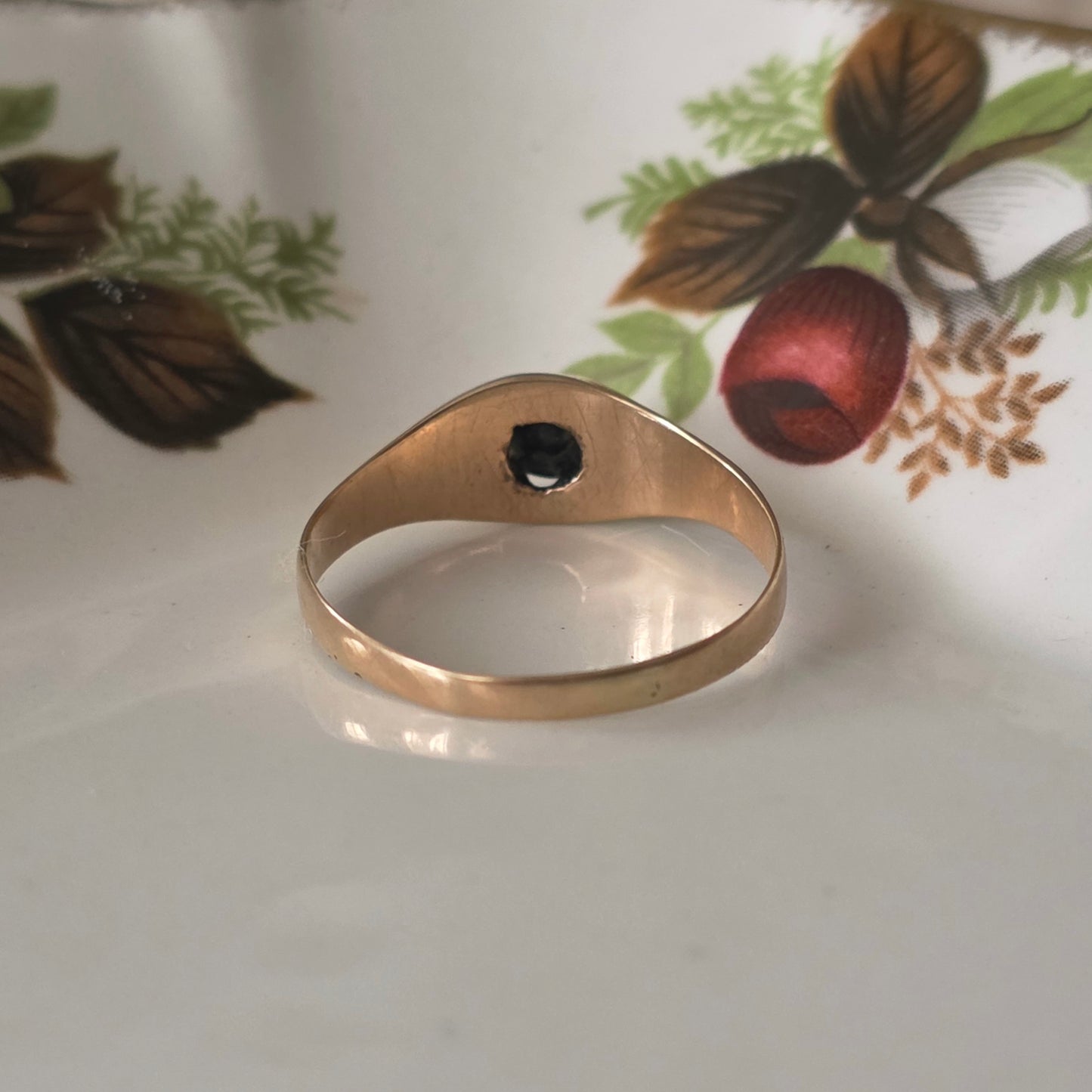 Antique 14k gold belcher ring with rose-cut diamond