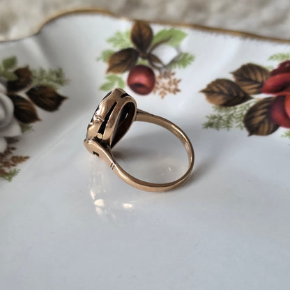 Vintage 14k rose gouden ring zwarte band agaat