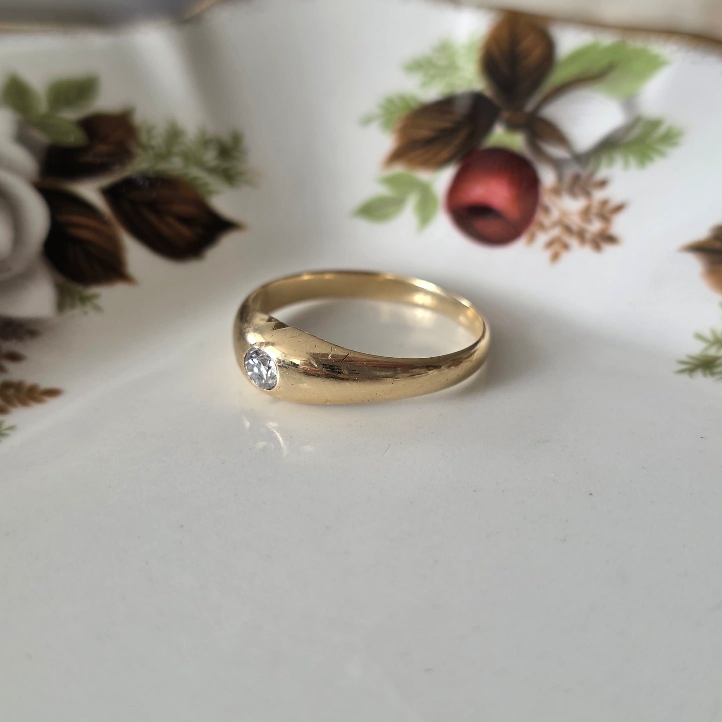 Vintage 14k gouden gypsy ring old european cut diamant 0.1ct