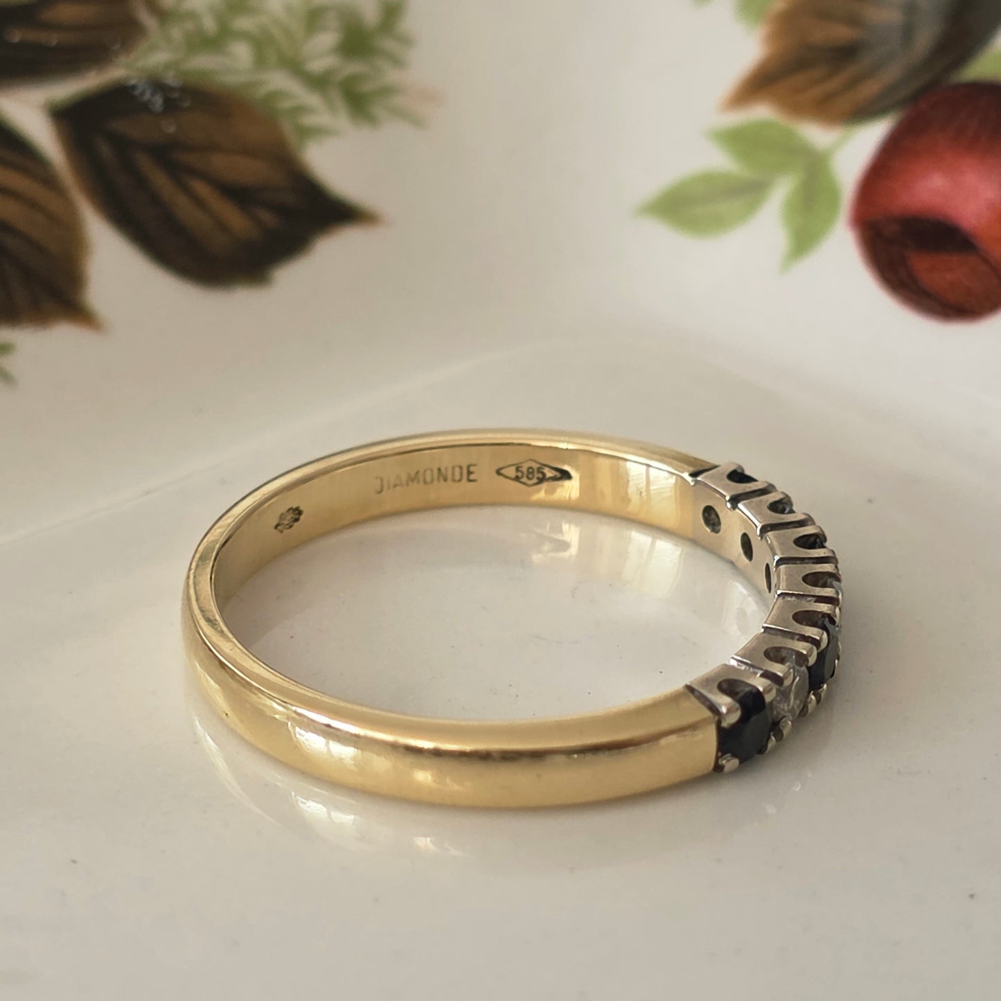 Vintage 14k gouden ring met saffier en diamant 0.12ct