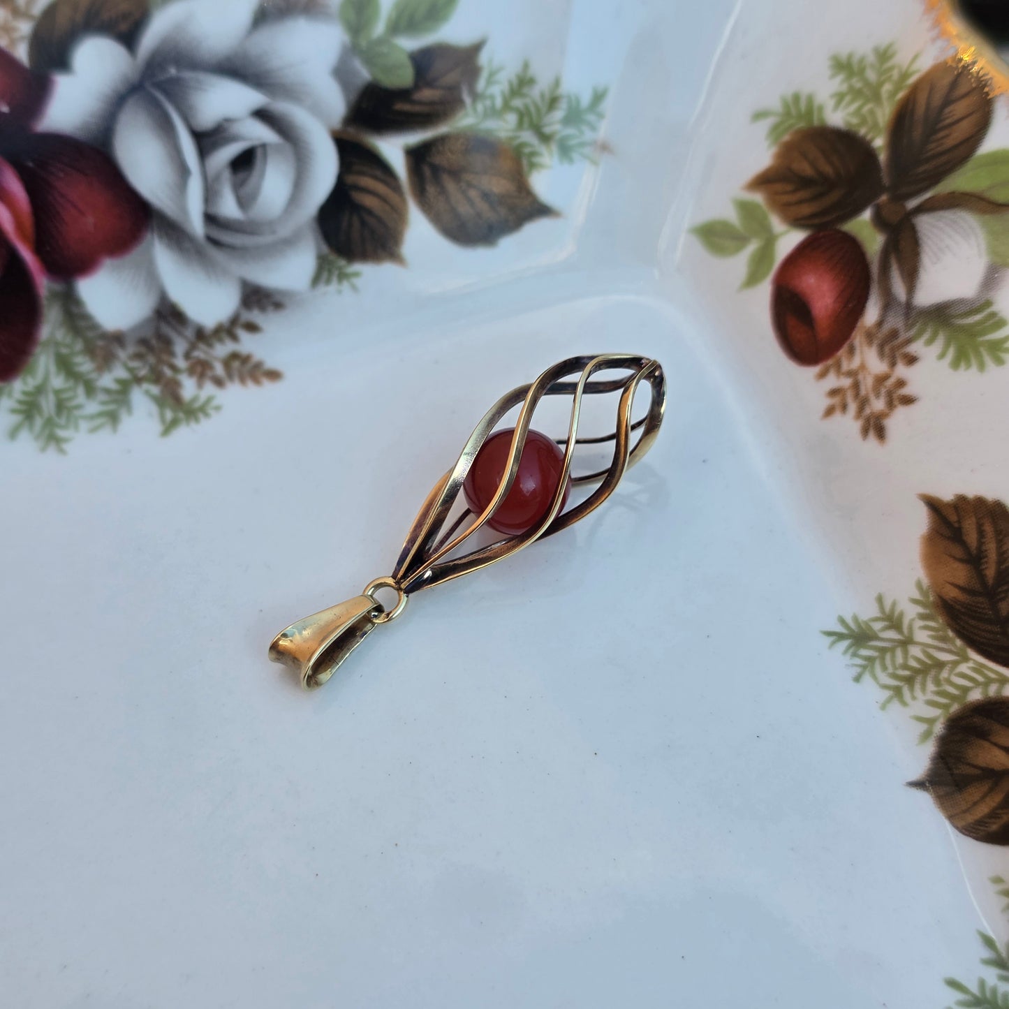 Vintage 14k gouden hanger carneool