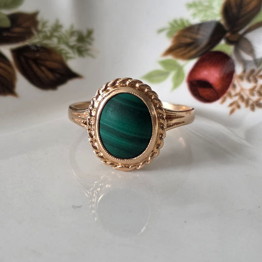 Vintage 14k gouden ring malachiet
