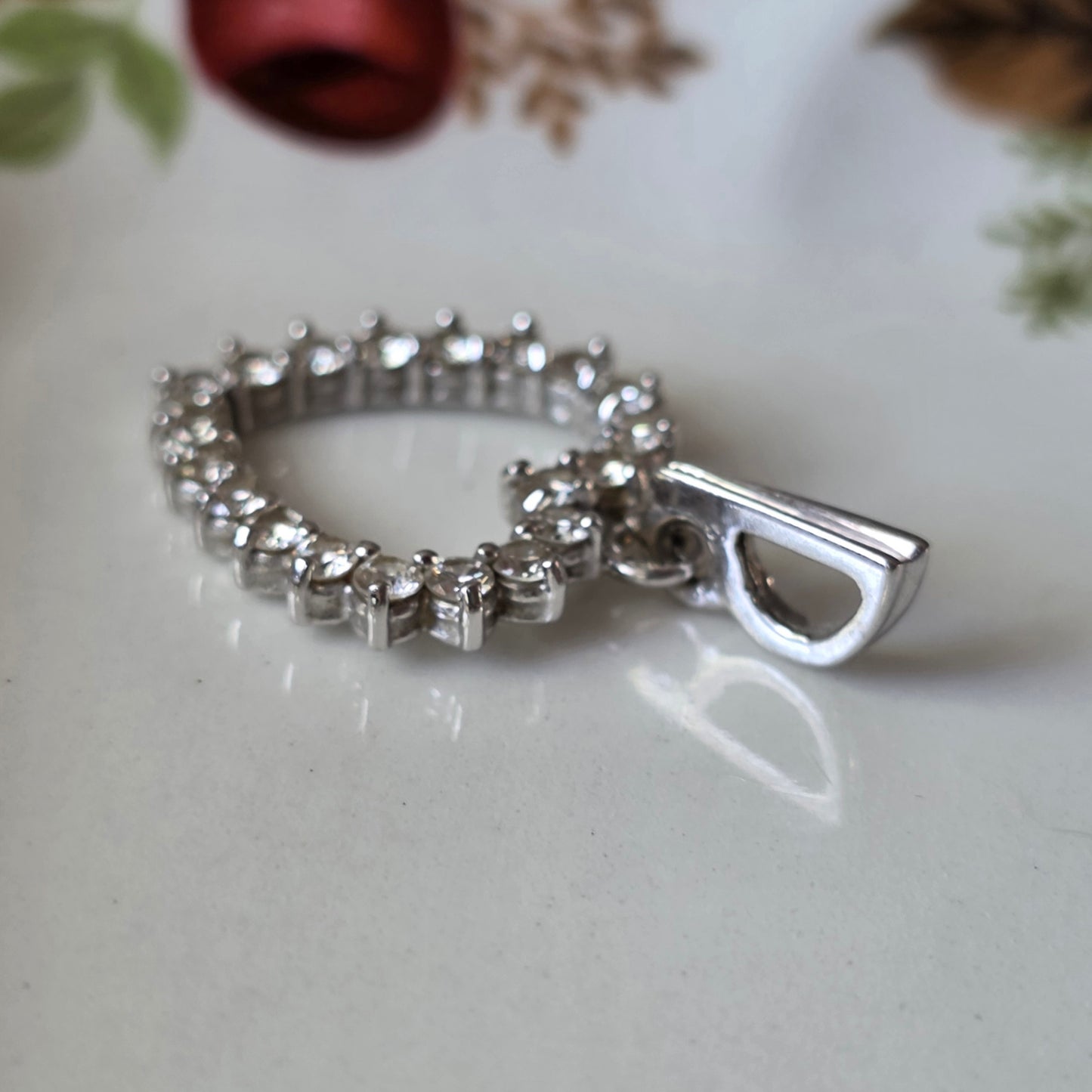 Vintage 14k witgouden hanger hart diamanten 0.2ct