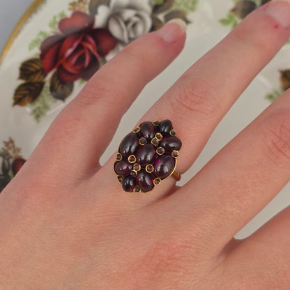 Vintage 14k gouden ring met granaat cabochons