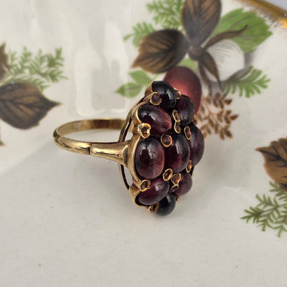 Vintage 14k gouden ring met granaat cabochons