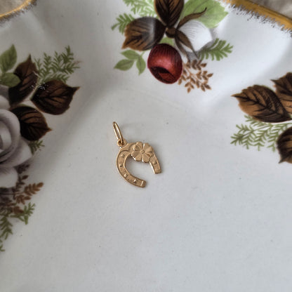 Vintage 18k gouden hanger hoefijzer klavertje vier