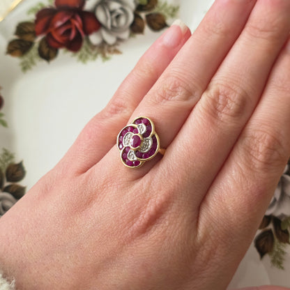 Vintage 14k gold ring with diamonds and ruby
