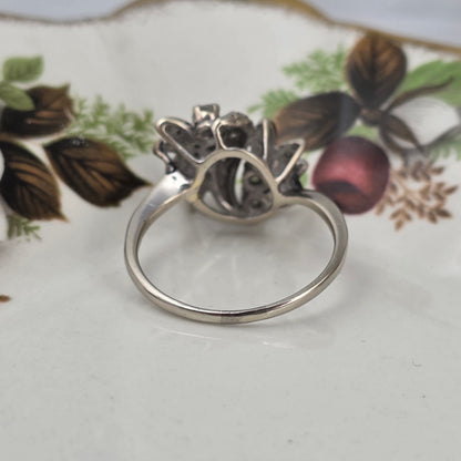 Antieke 14k witgouden ring diamanten bloemen