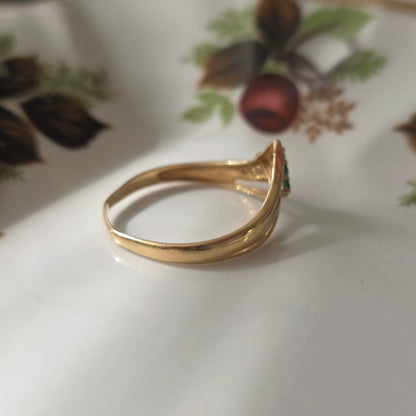 Vintage 18k ring met diamant en smaragd