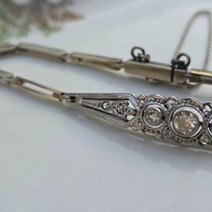 Antieke 14k wit gouden Art Deco diamanten armband