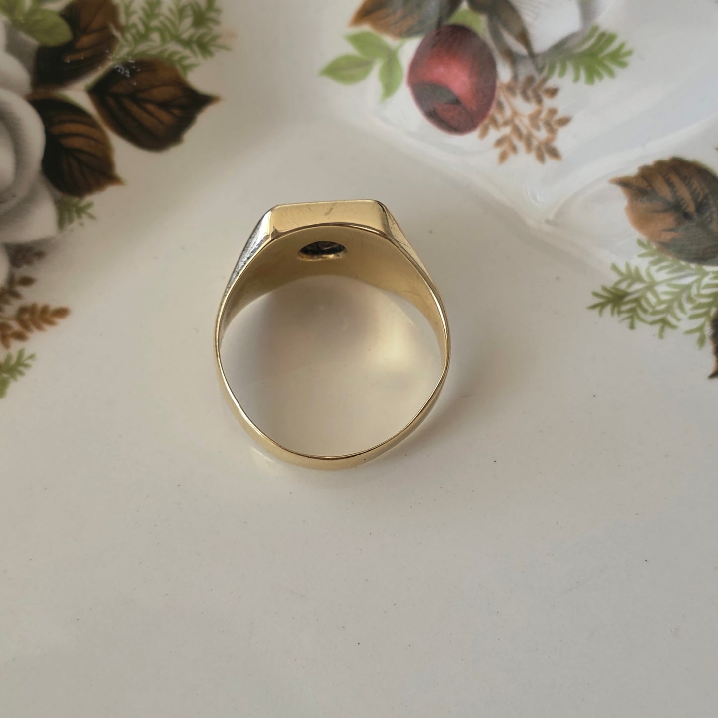 Vintage 14k gouden zegelring met onyx en diamant