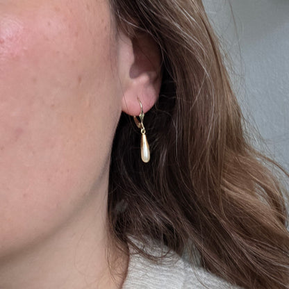 Vintage 14k gouden oorhangers parel dormeuse
