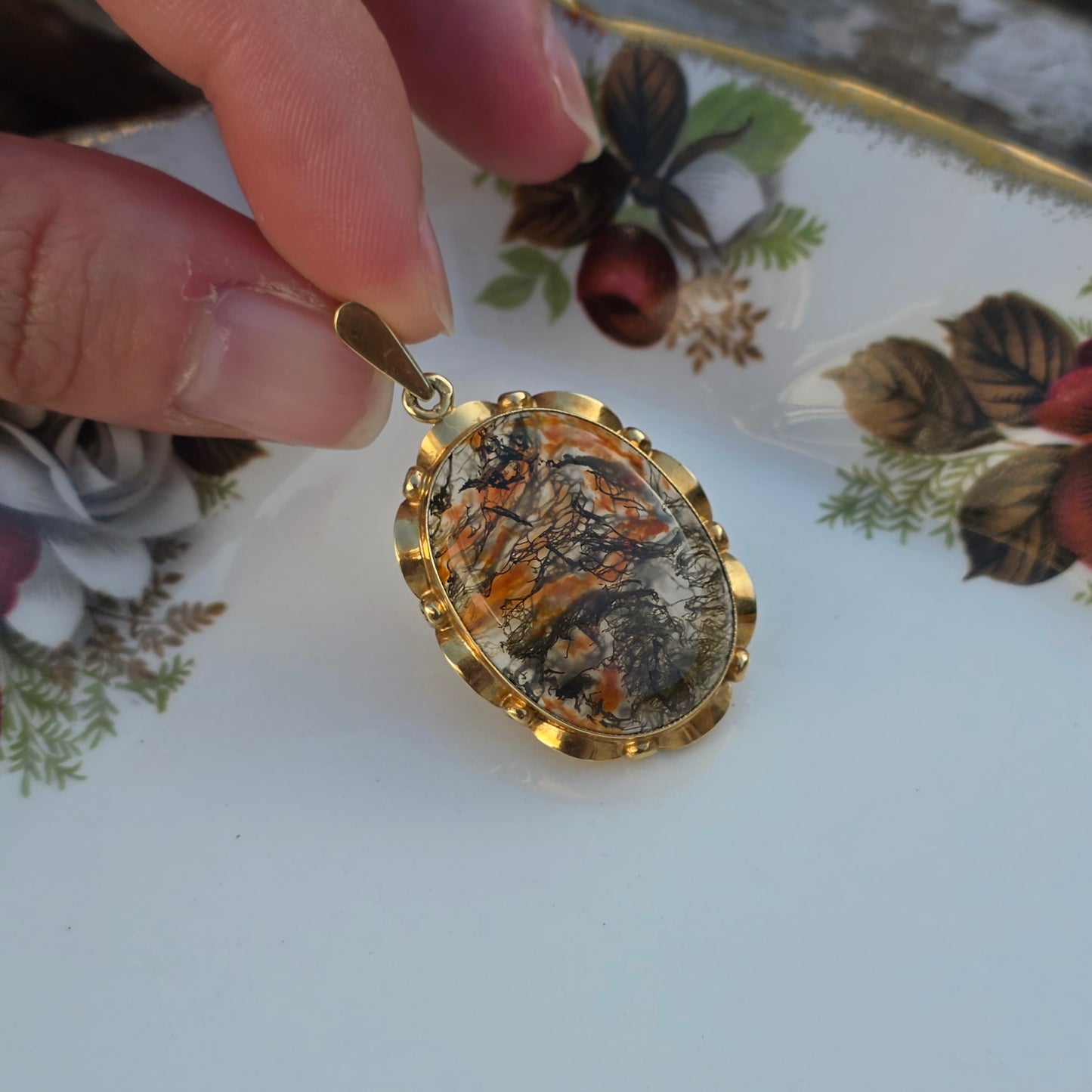 Vintage 14k gouden hanger mosagaat