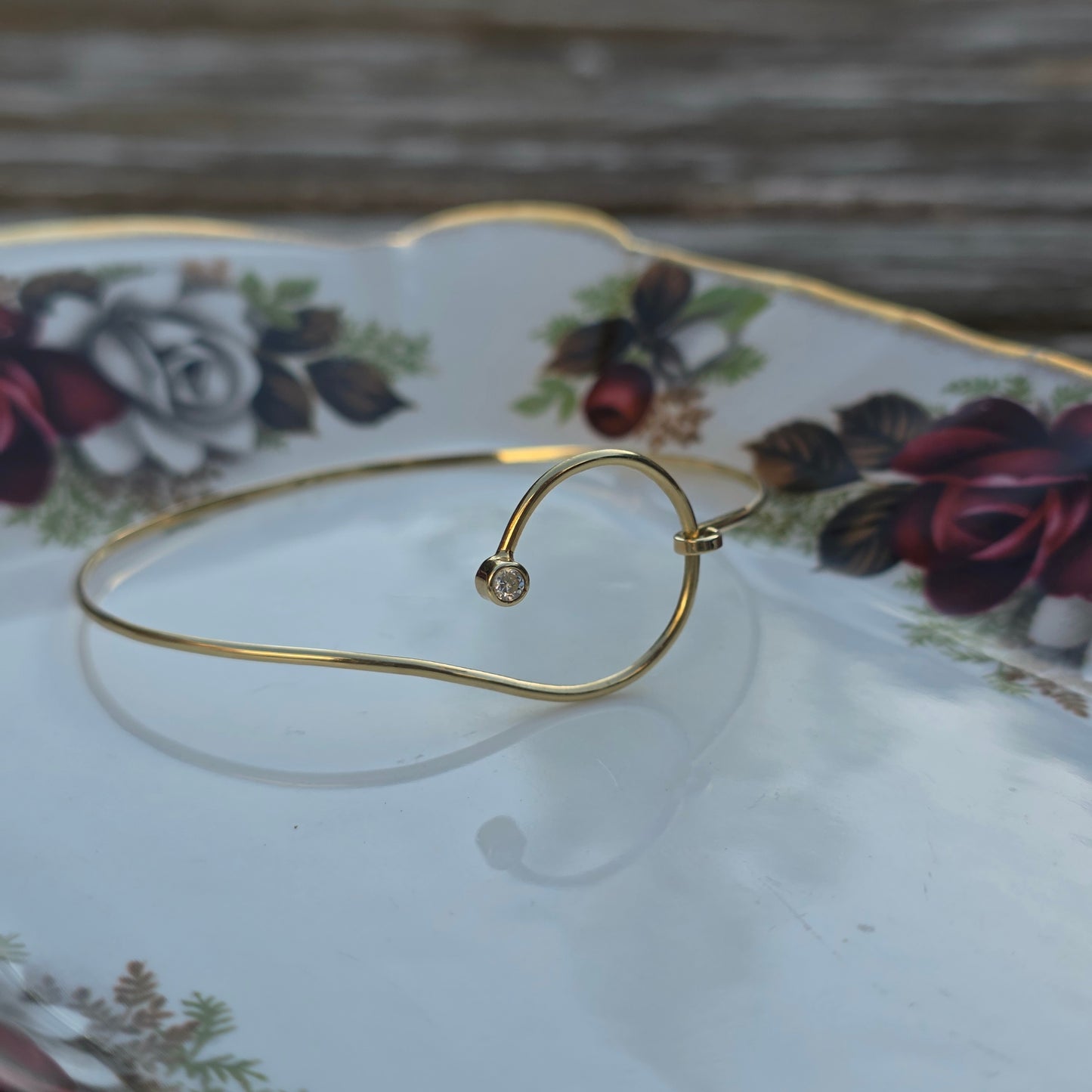 Vintage 14k gouden bangle armband met diamant
