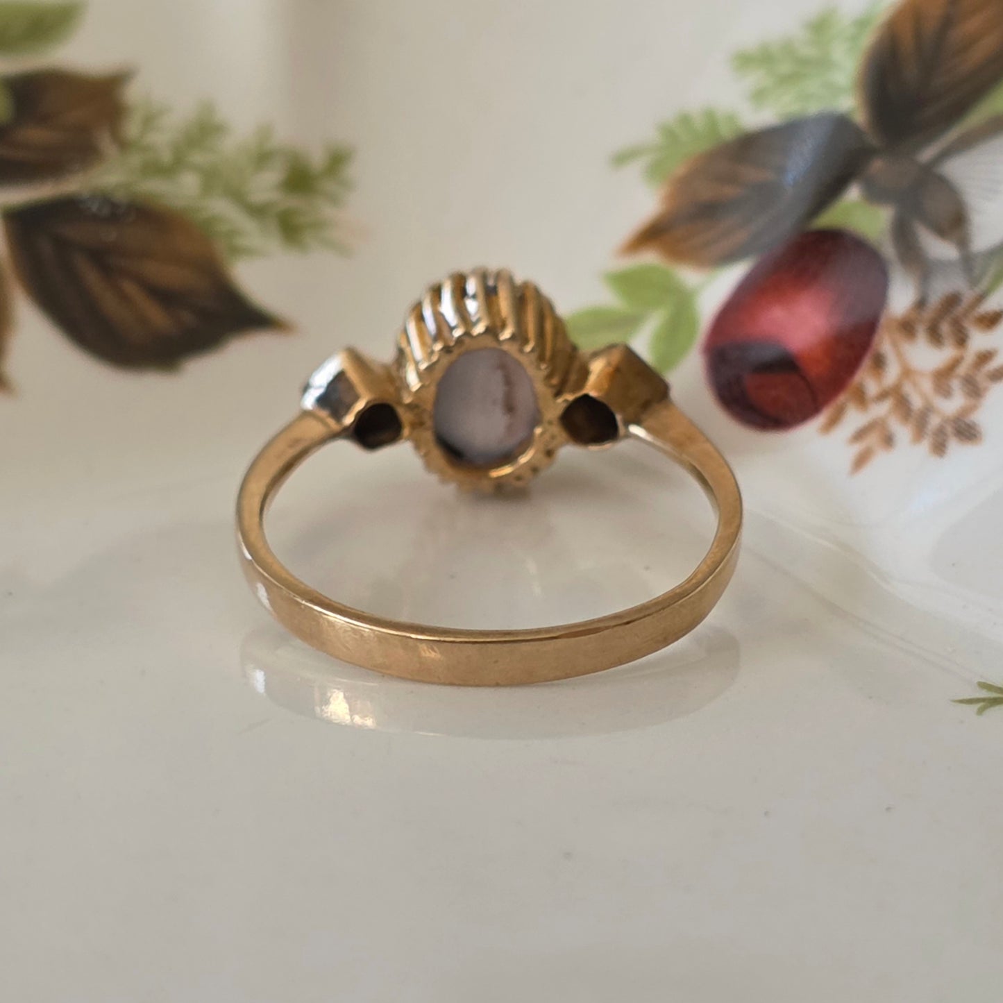 Vintage 14k gouden ring met ster saffier en diamanten
