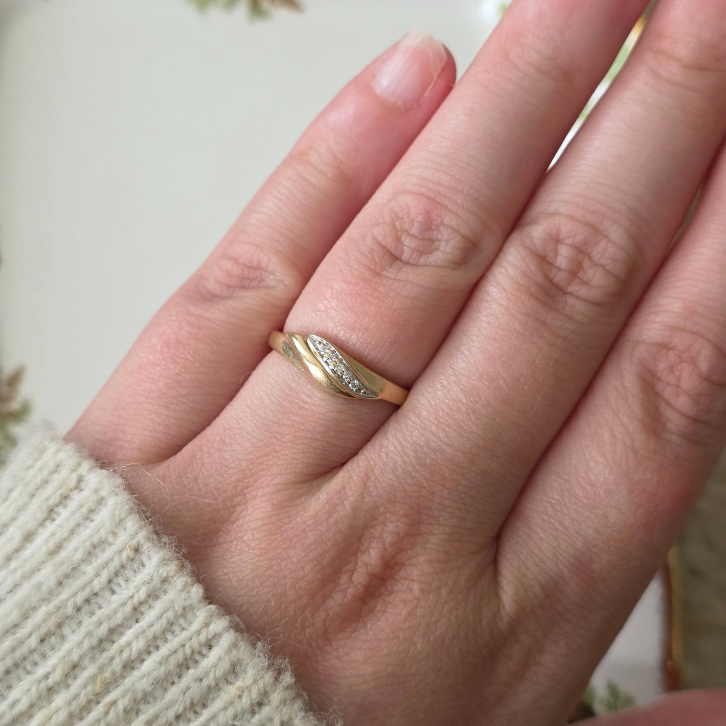 Vintage 14k gouden ring met diamantjes