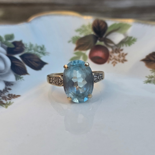 Vintage 9k ring topaas en diamantjes