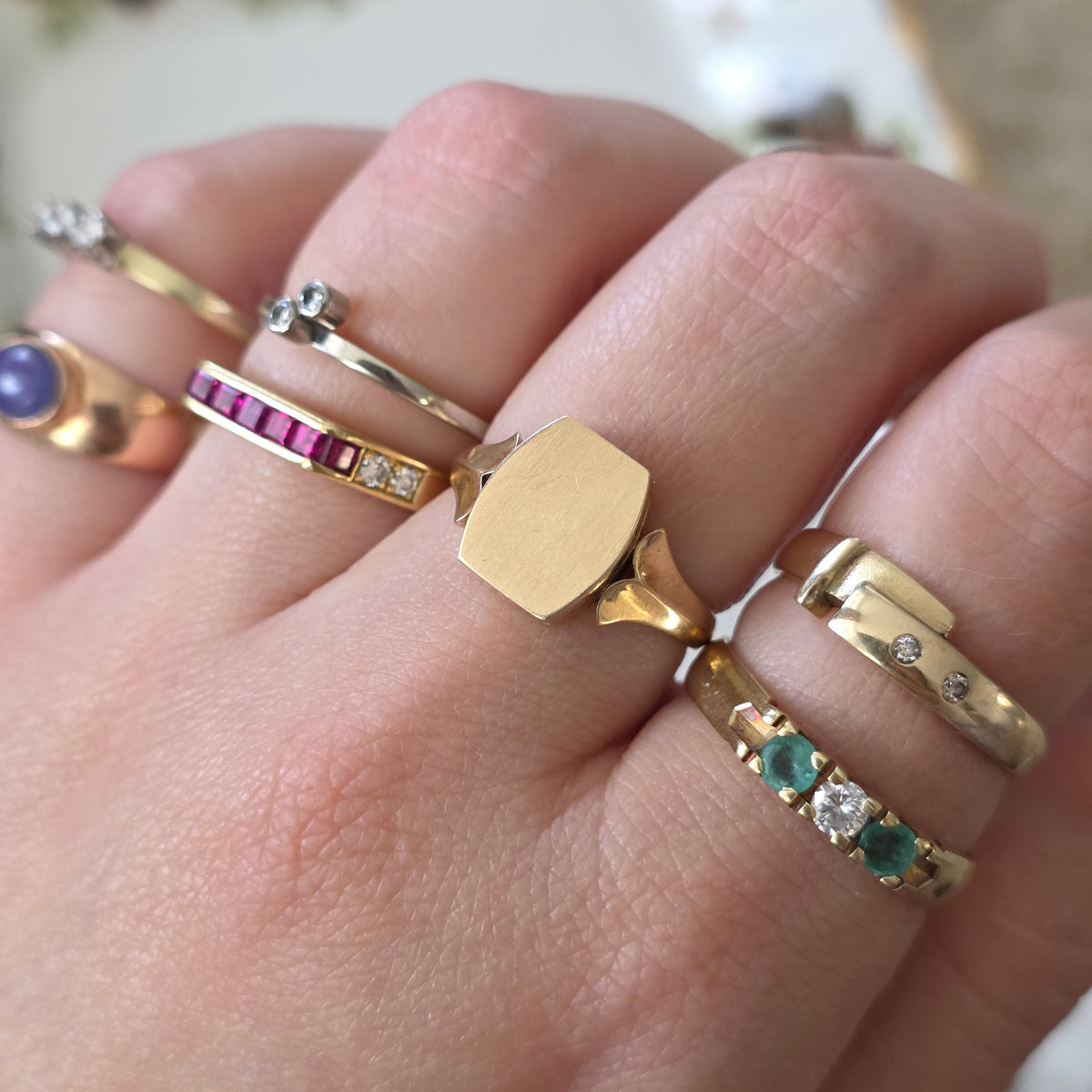 Vintage 14k witgouden ring met diamanten 0.04ct