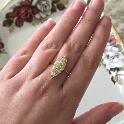 Vintage 20k gold navette ring with diamonds 0.46ct