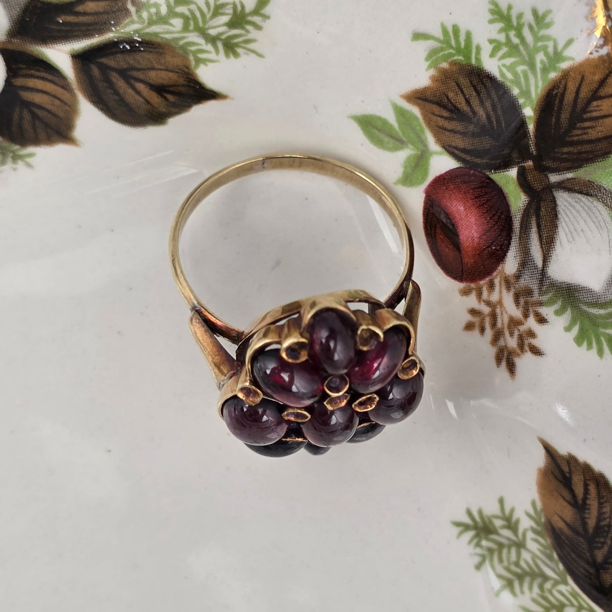 Vintage 14k gouden ring met granaat cabochons