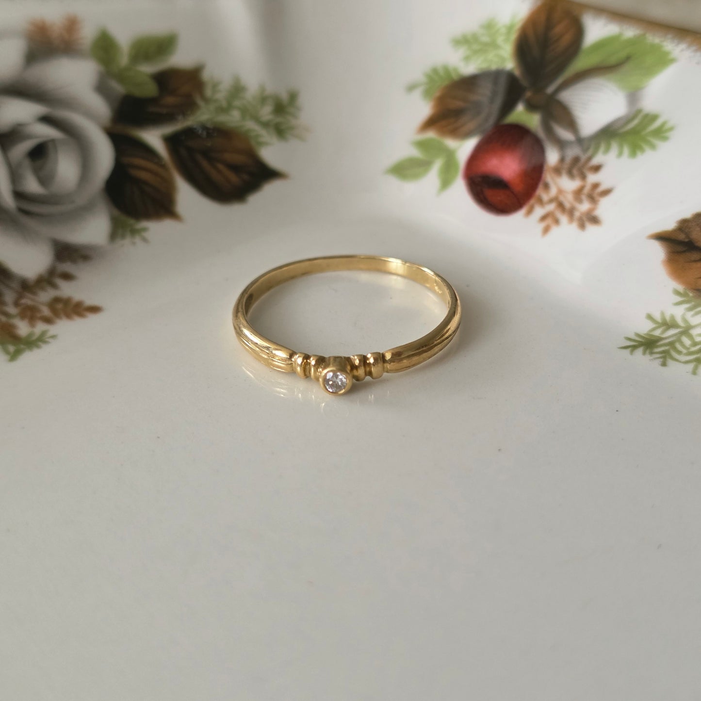 Vintage 14k gouden solitair ring diamant 0.01ct