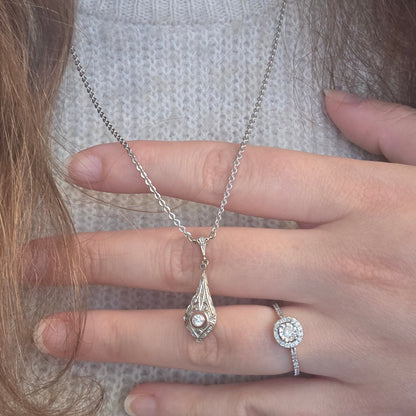 Antieke 14k wit gouden Art Deco diamant ketting