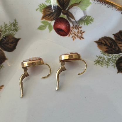 Vintage 14k gouden oorhangers camee dormeuse